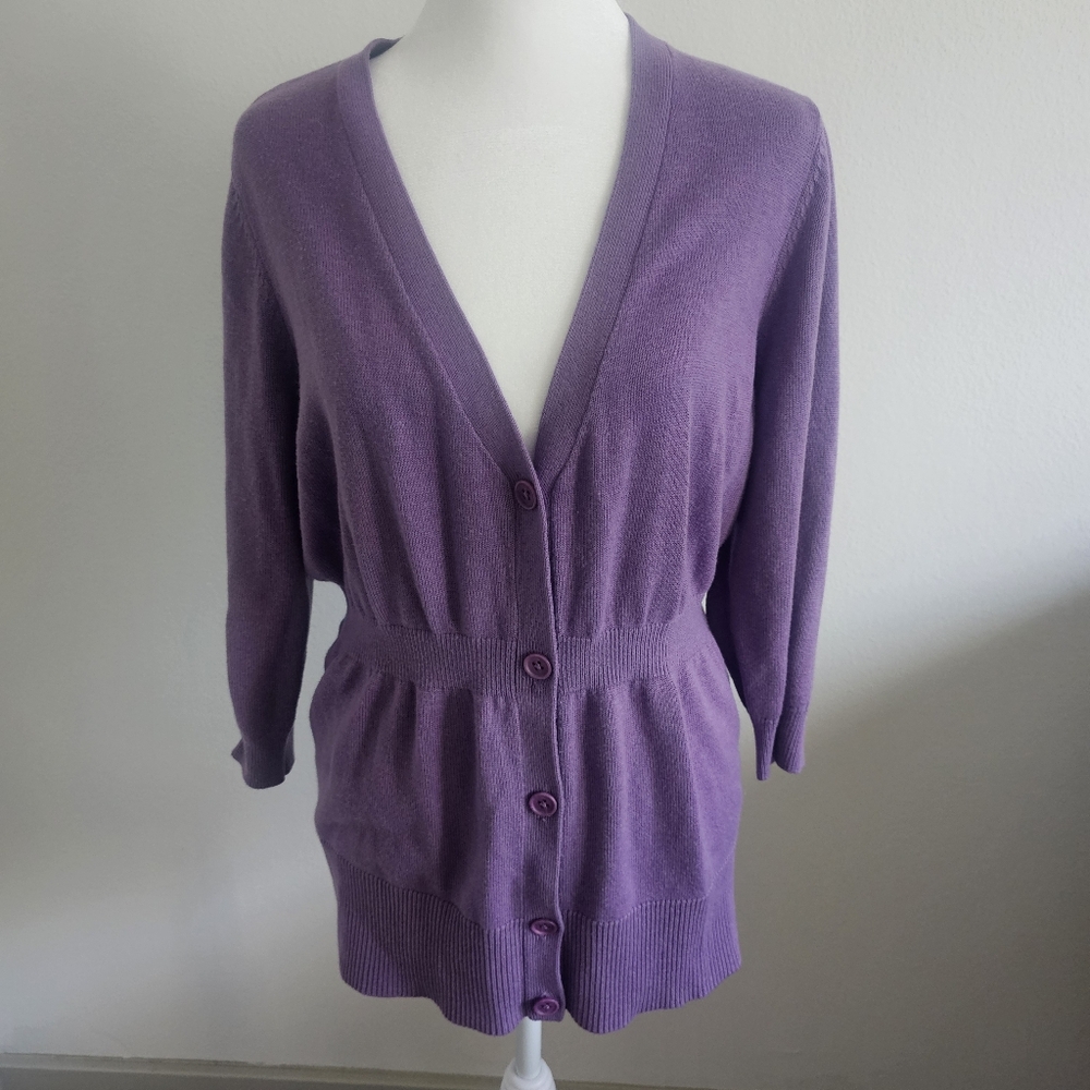 Ann Taylor Wool Blend Long Fitted Cardigan Button Down Sweater X-Large